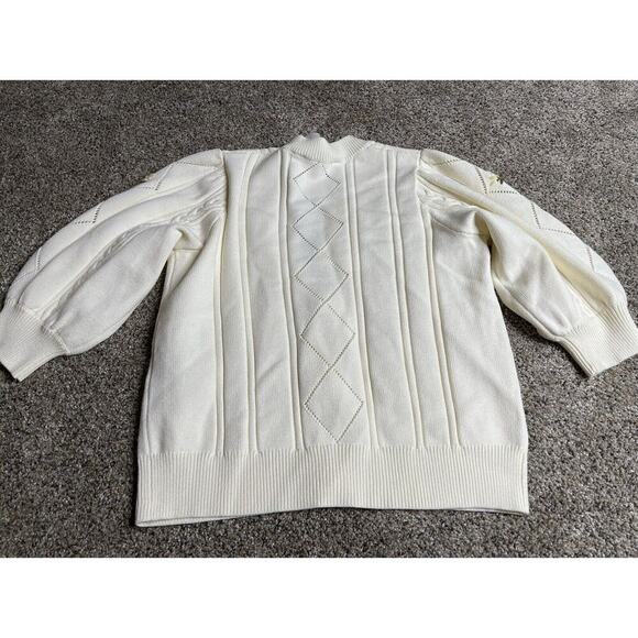 New! NOTES DU NORD Women’s Cream Cardigan Yellow Floral Sweater Size Small - Picture 4 of 6